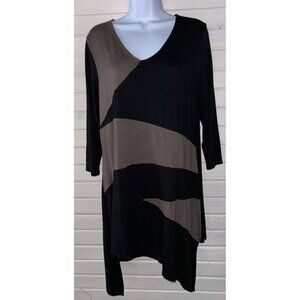 Et Lois Sz ?? (See Meas) Black Taupe Pieced Artsy Pullover Tunic Top EUC